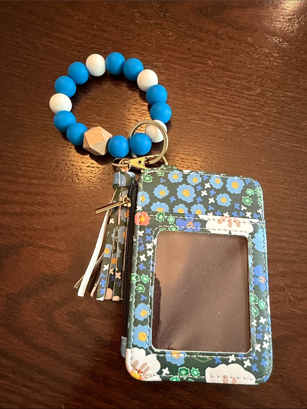 Floral Blue Card & Key Holder Wristlet